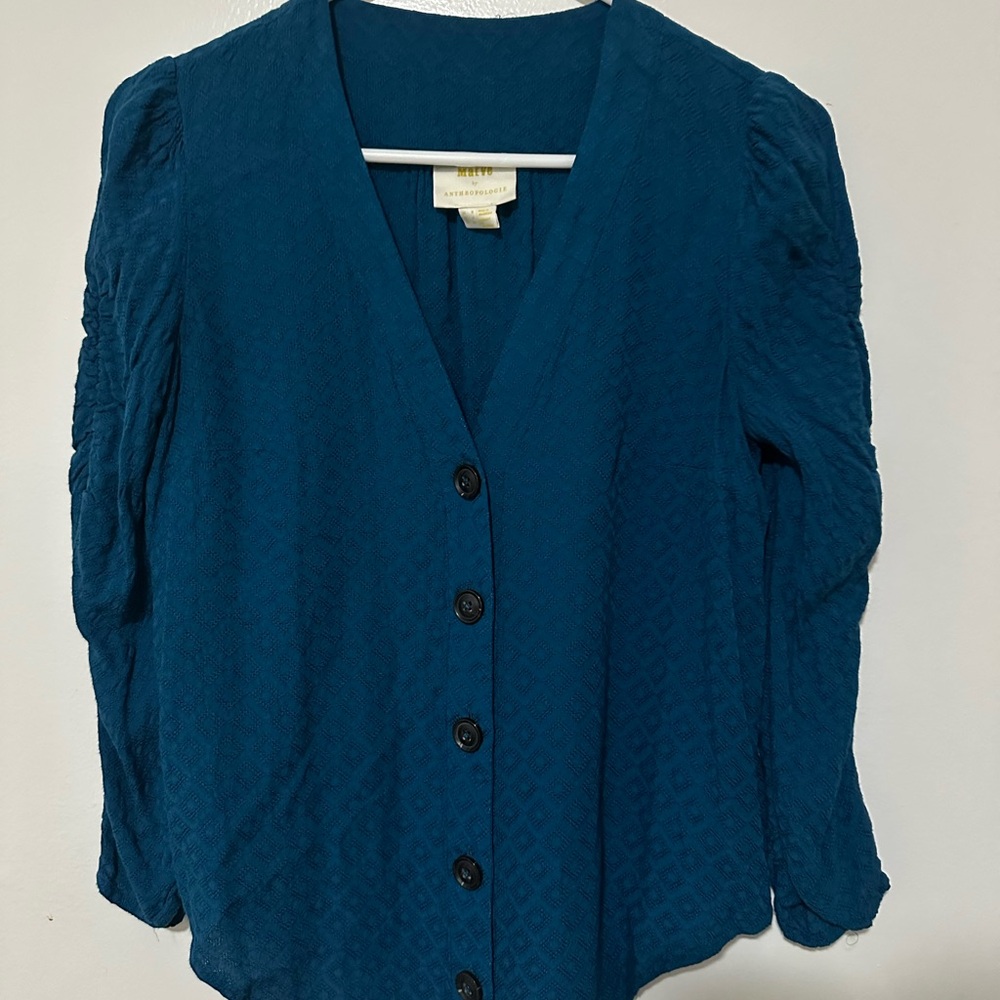 Anthropologie MAEVE Teal Button-Front Women's Top